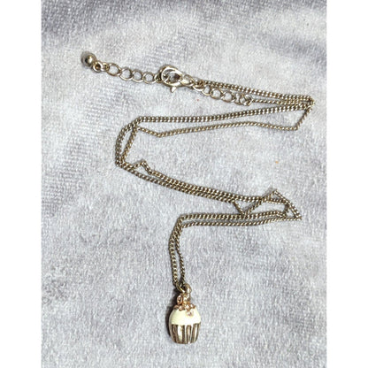 Dainty Rhinestone Cupcake Pendant Necklace Rose Gold Tone