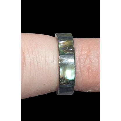 Vintage Silver Tone Shell Inlay Ring Size 4 3/4