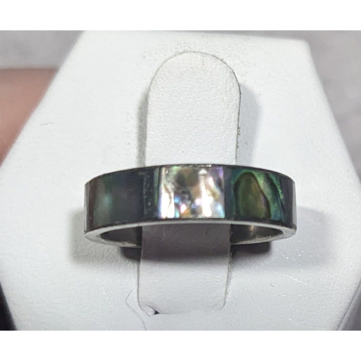 Vintage Silver Tone Shell Inlay Ring Size 4 3/4