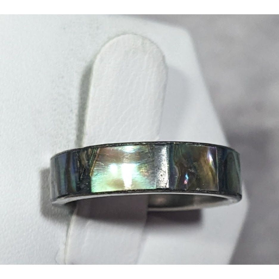 Vintage Silver Tone Shell Inlay Ring Size 4 3/4