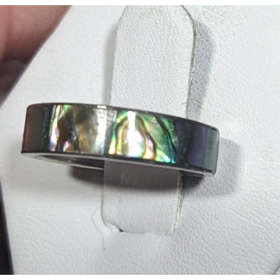Vintage Silver Tone Shell Inlay Ring Size 4 3/4