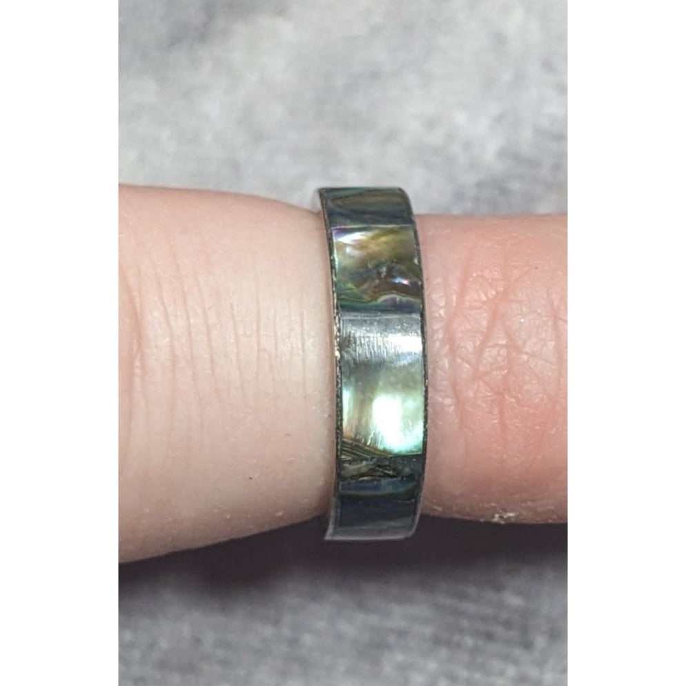 Vintage Silver Tone Shell Inlay Ring Size 4 3/4