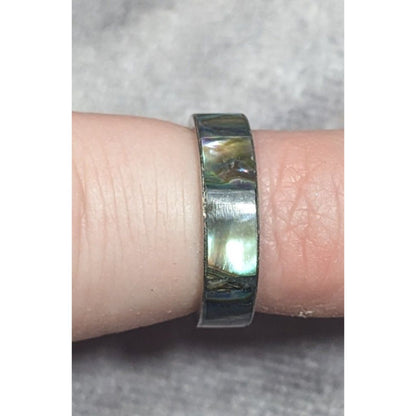 Vintage Silver Tone Shell Inlay Ring Size 4 3/4