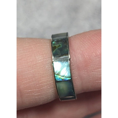 Vintage Silver Tone Shell Inlay Ring Size 4 3/4