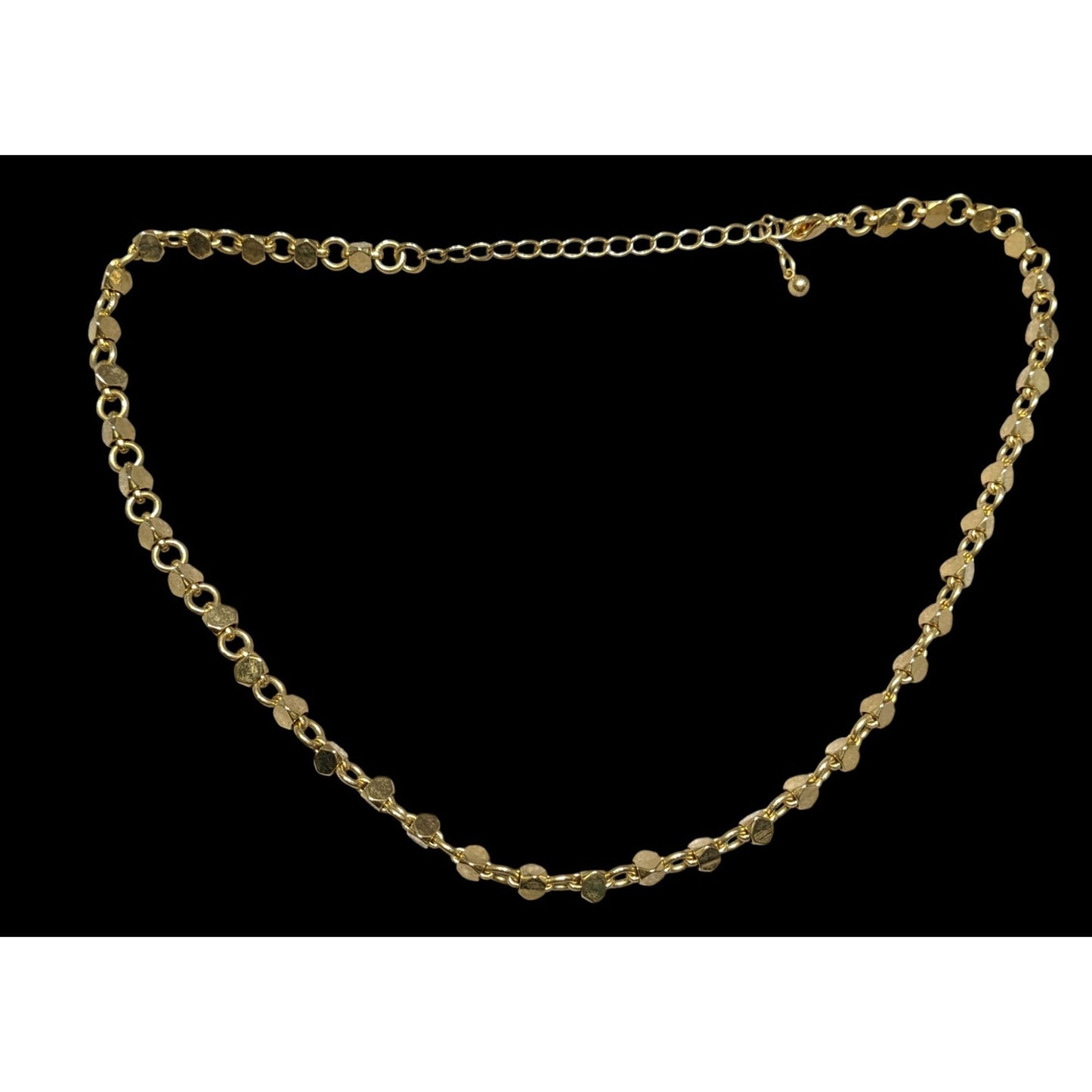 Vintage Geometric Hexagonal Beaded Gold Tone Chain Necklace