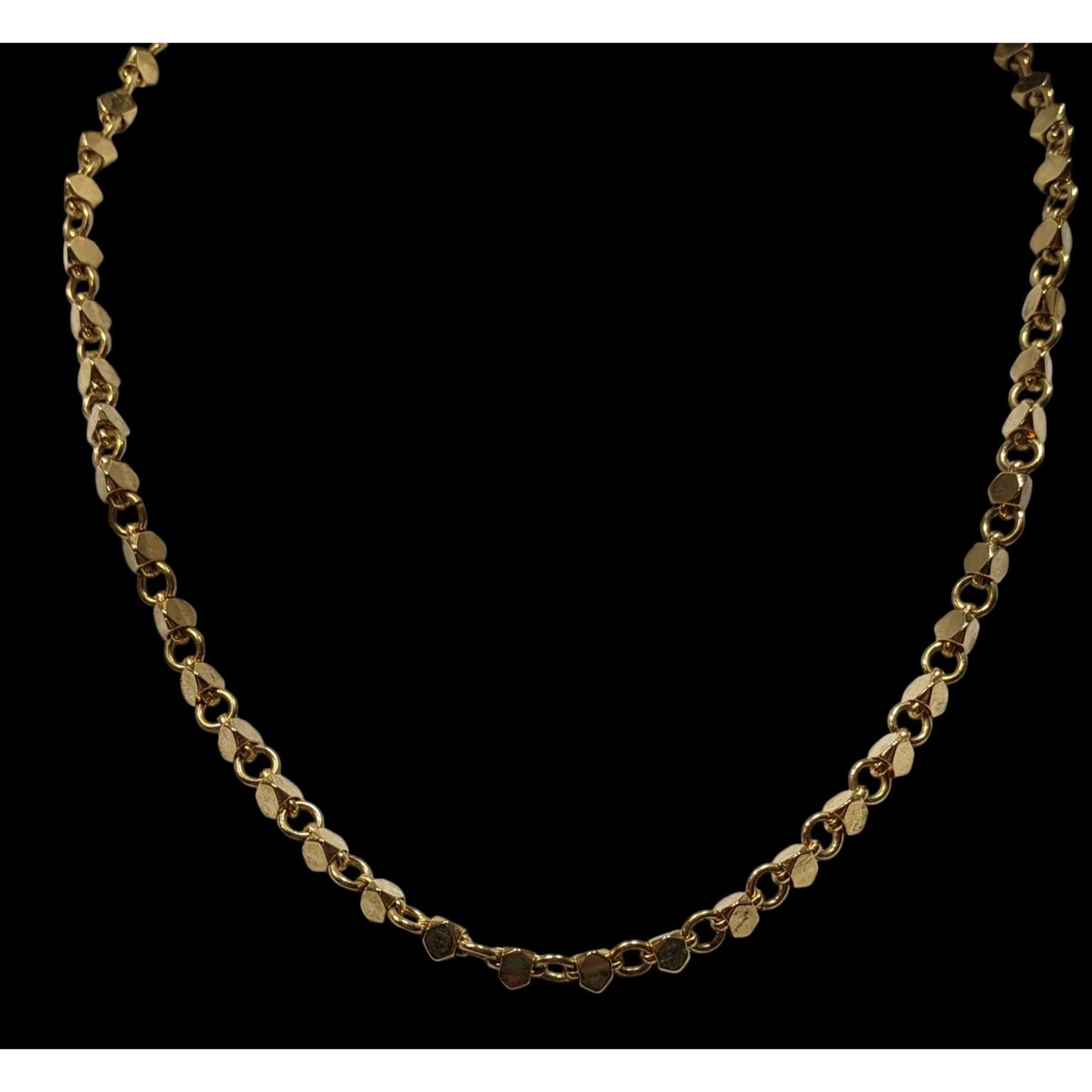 Vintage Geometric Hexagonal Beaded Gold Tone Chain Necklace