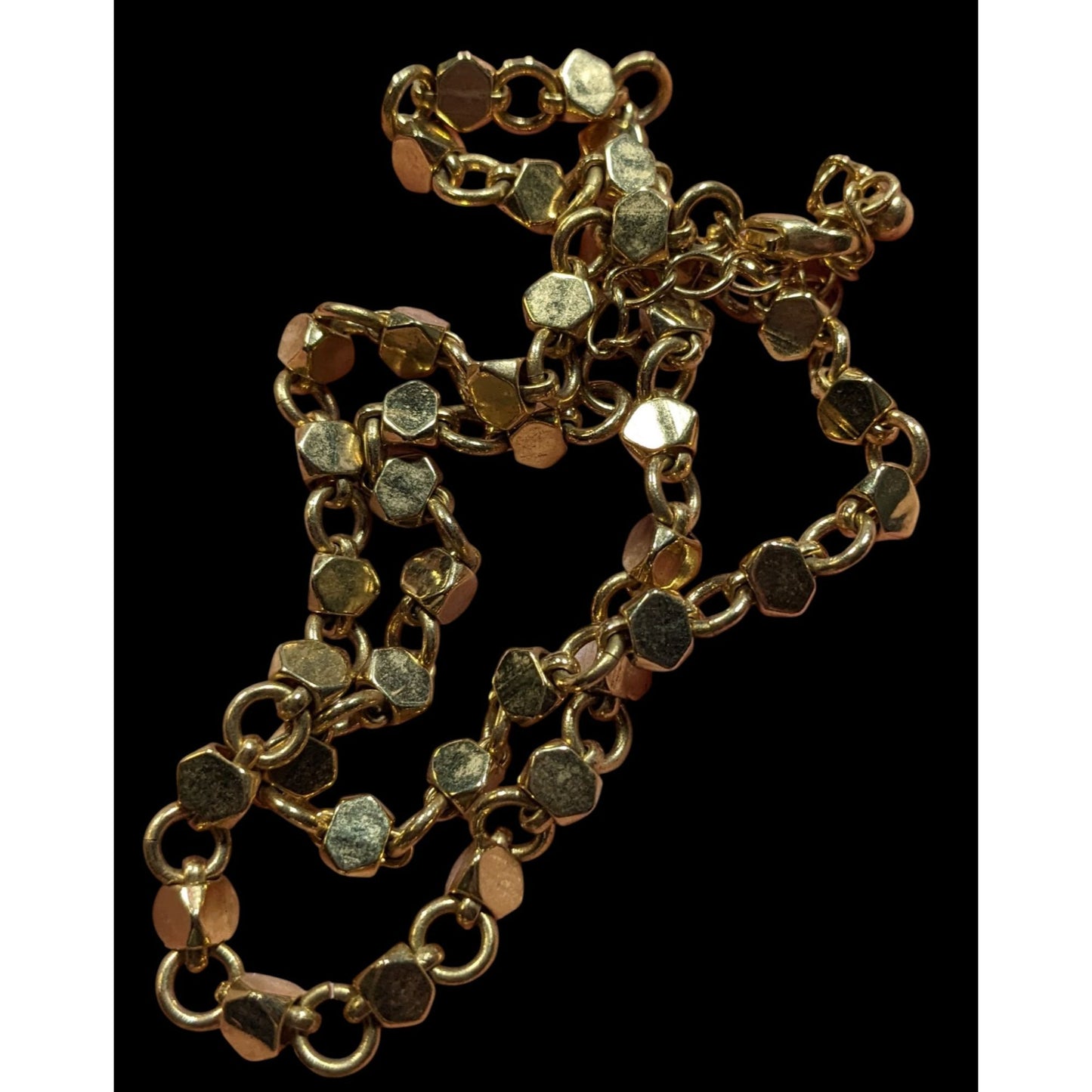 Vintage Geometric Hexagonal Beaded Gold Tone Chain Necklace