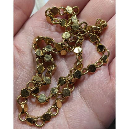 Vintage Geometric Hexagonal Beaded Gold Tone Chain Necklace