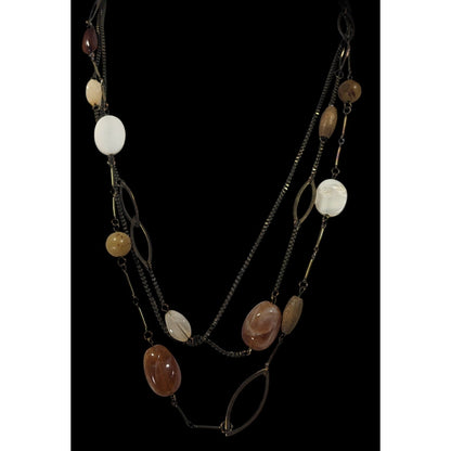 Rustic Mixed Media Earth Tone Multilayer Necklace