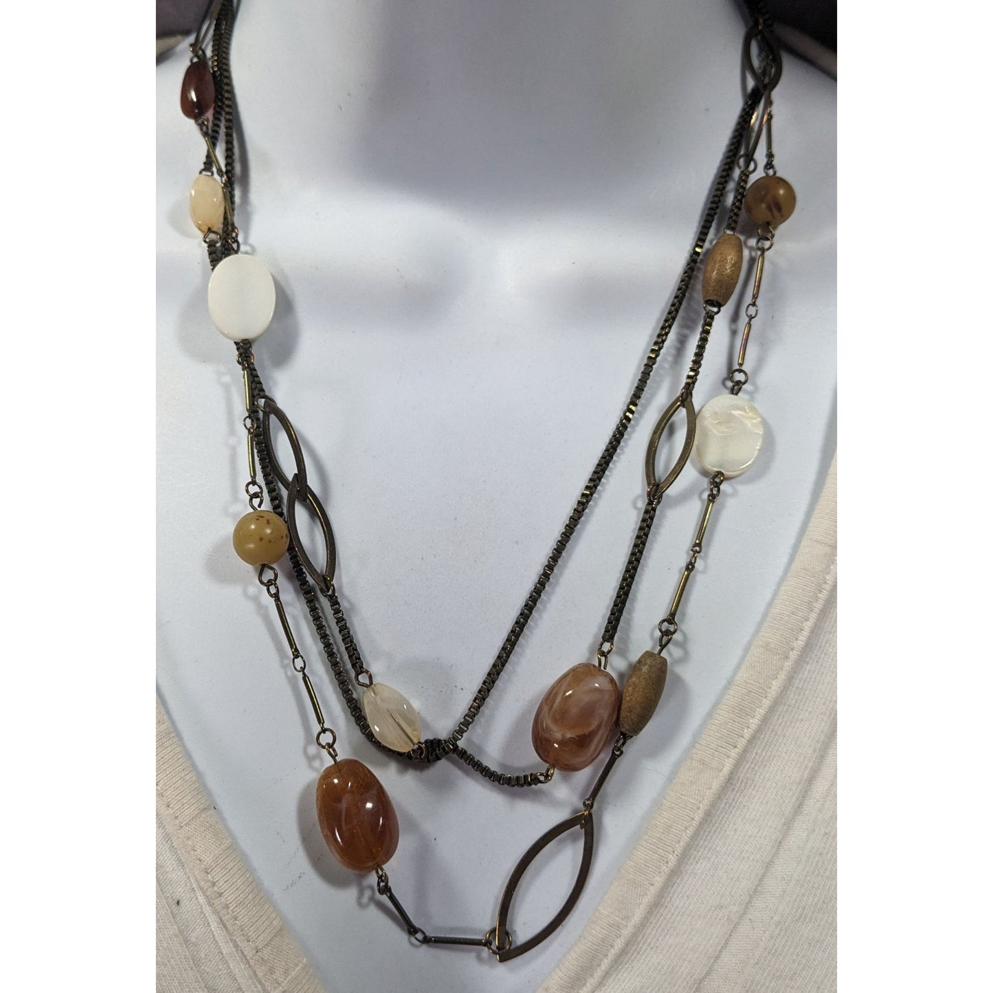 Rustic Mixed Media Earth Tone Multilayer Necklace