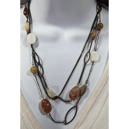Rustic Mixed Media Earth Tone Multilayer Necklace