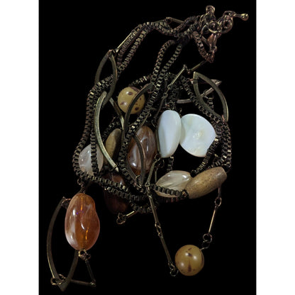 Rustic Mixed Media Earth Tone Multilayer Necklace