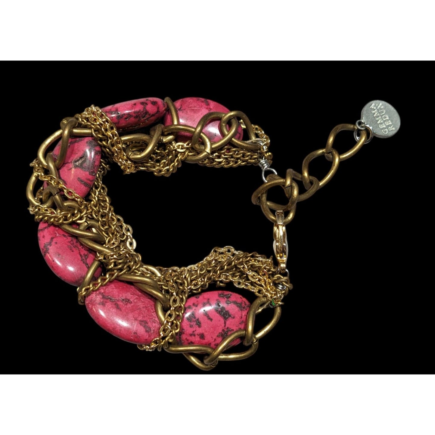 Gemma Redux HTF Pink Stone And Gold Tone Chain Bracelet