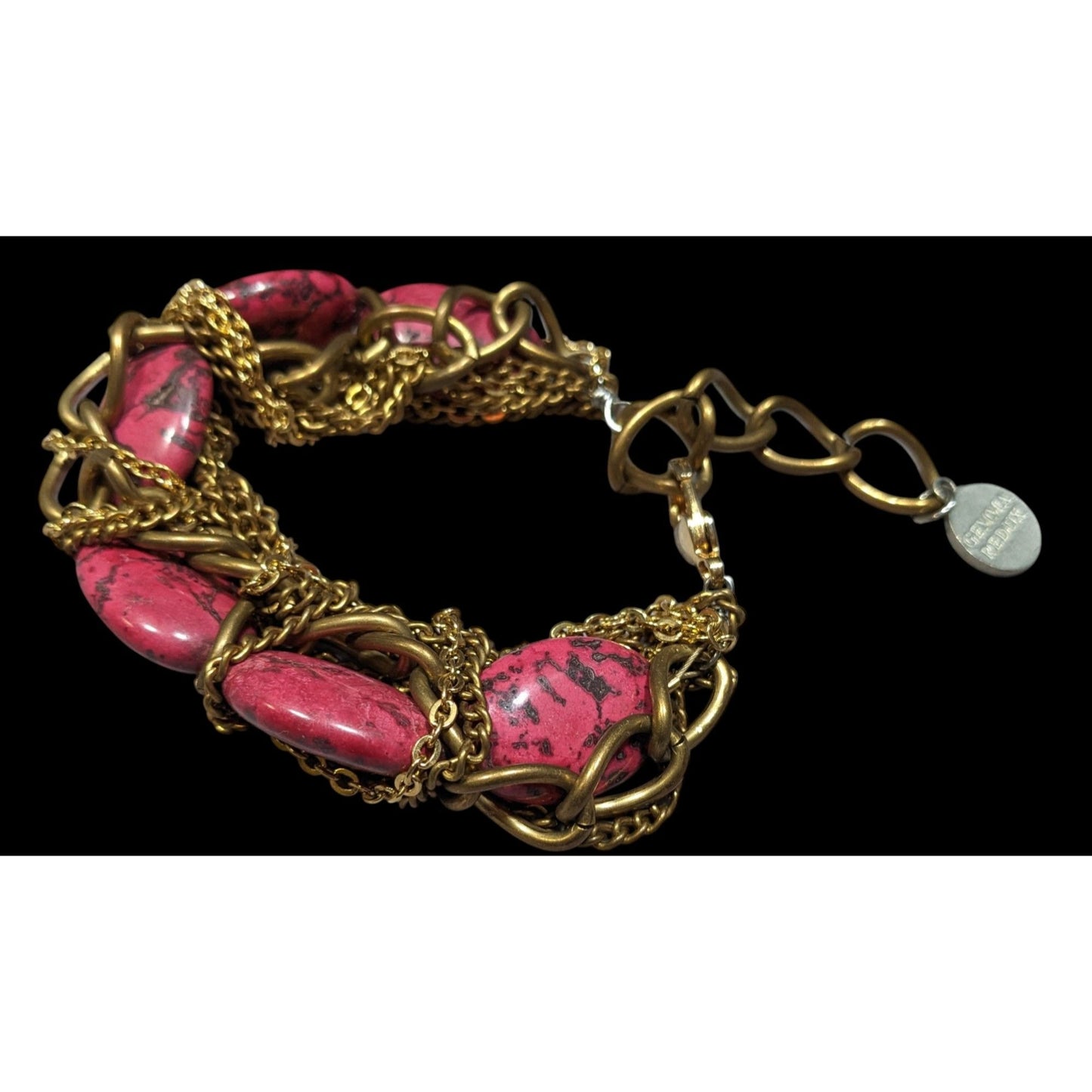 Gemma Redux HTF Pink Stone And Gold Tone Chain Bracelet