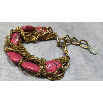 Gemma Redux HTF Pink Stone And Gold Tone Chain Bracelet