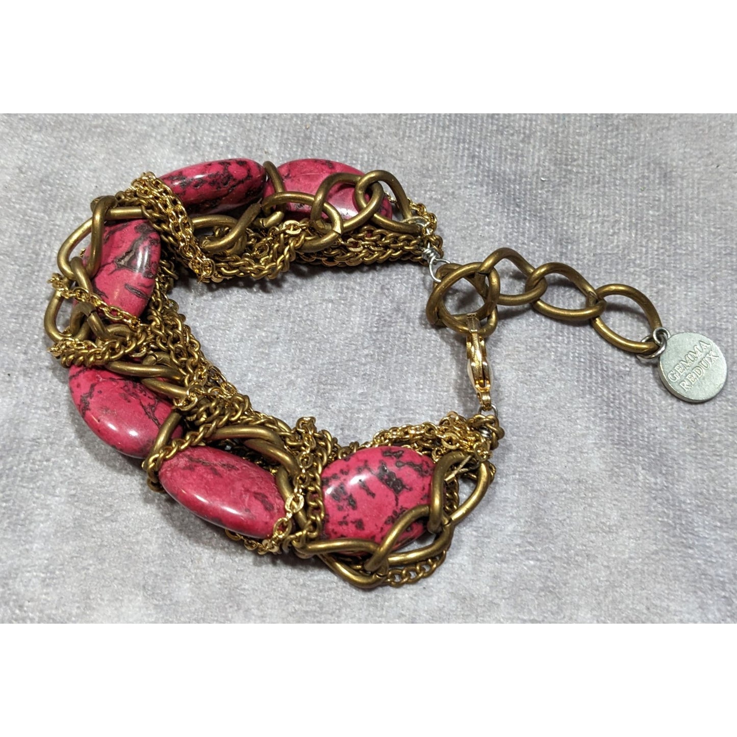 Gemma Redux HTF Pink Stone And Gold Tone Chain Bracelet
