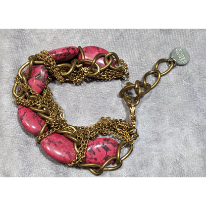 Gemma Redux HTF Pink Stone And Gold Tone Chain Bracelet