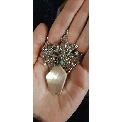 Vintage Mother Of Pearl Box Pendant Necklace With Layered Chain