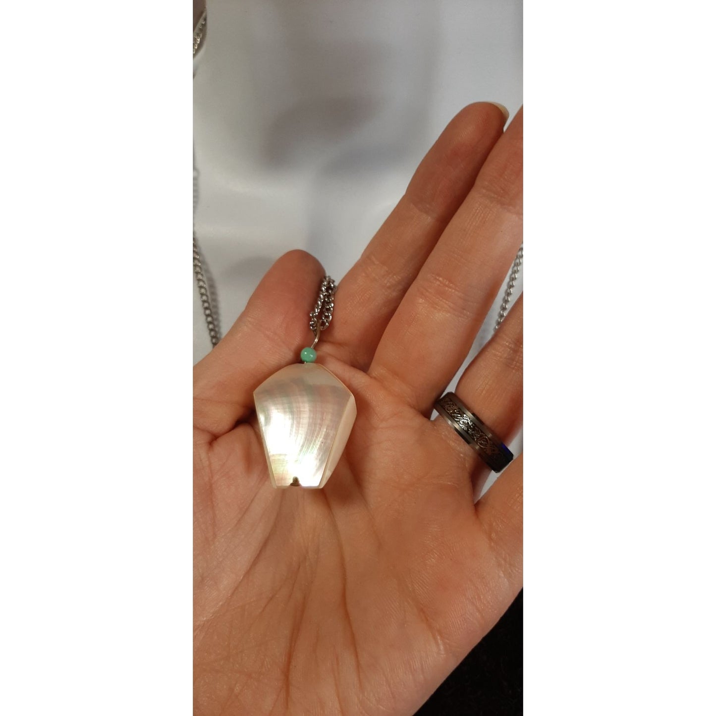 Vintage Mother Of Pearl Box Pendant Necklace With Layered Chain