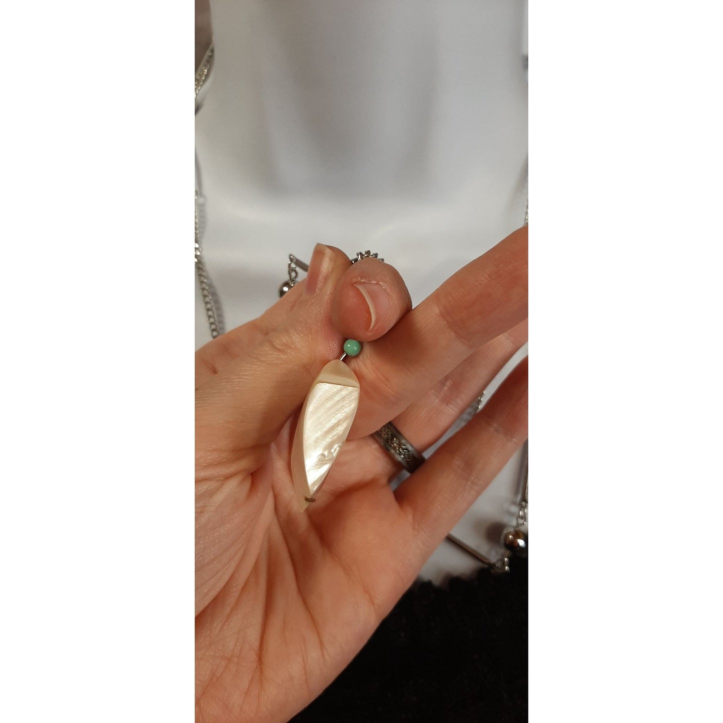 Vintage Mother Of Pearl Box Pendant Necklace With Layered Chain