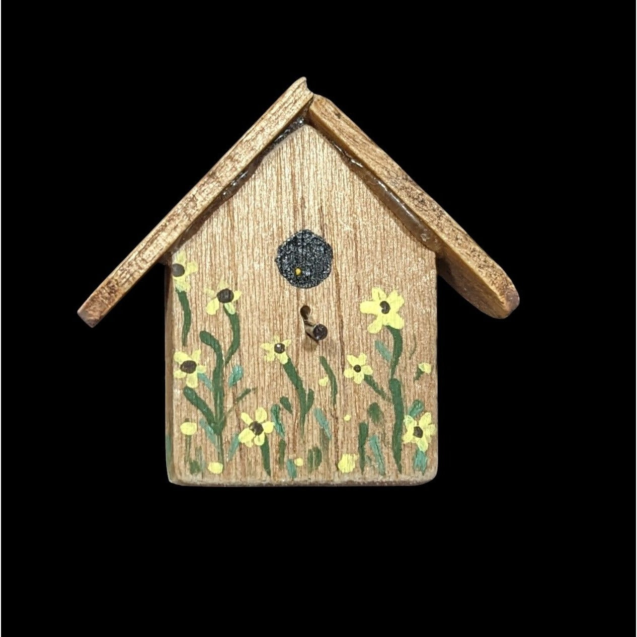 Vintage Handmade Wood Birdhouse Brooch With Painted Accents