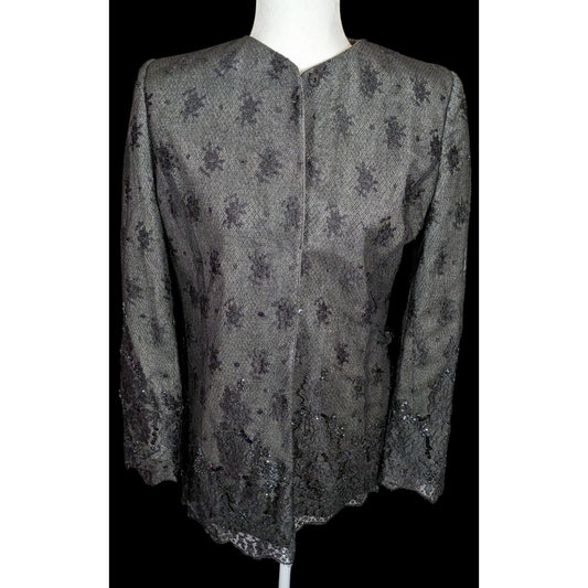 Vintage Douglas Anderson Corporate Goth Floral Wool Jacket With Beaded Accents