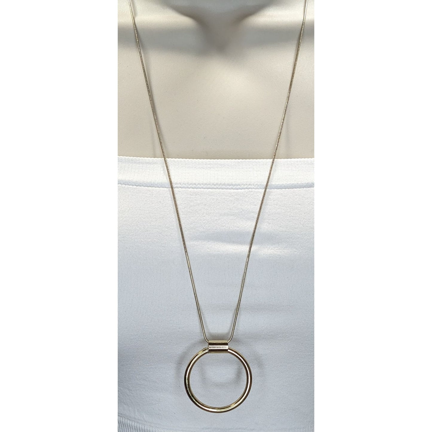 Modern Geometric Silver Tone Snake Chain Necklace With Gold Tone Pendant
