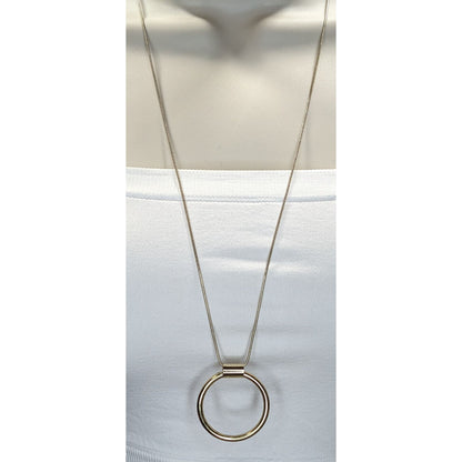 Modern Geometric Silver Tone Snake Chain Necklace With Gold Tone Pendant