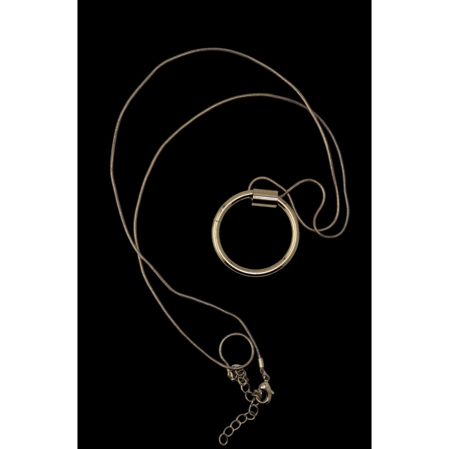 Modern Geometric Silver Tone Snake Chain Necklace With Gold Tone Pendant