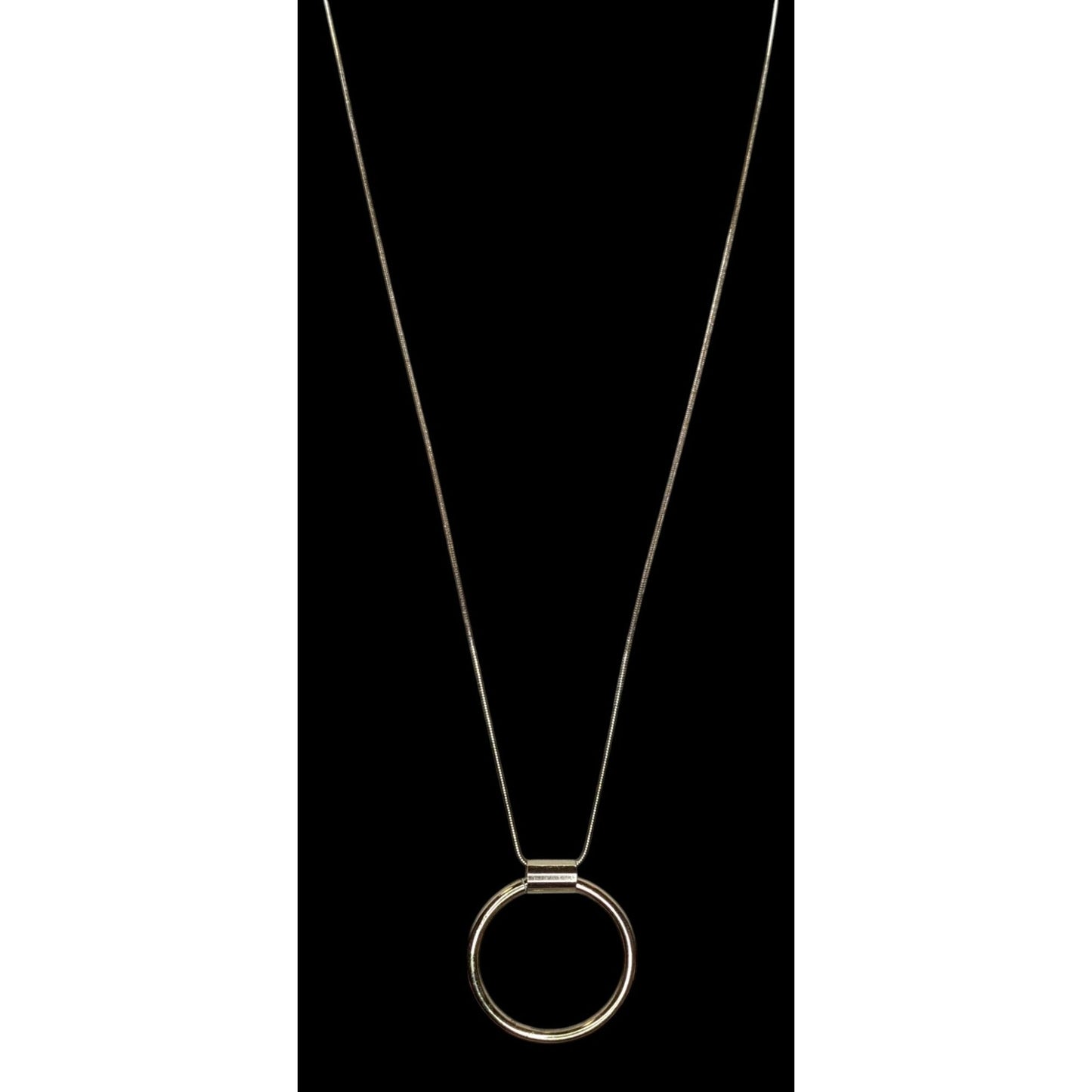 Modern Geometric Silver Tone Snake Chain Necklace With Gold Tone Pendant
