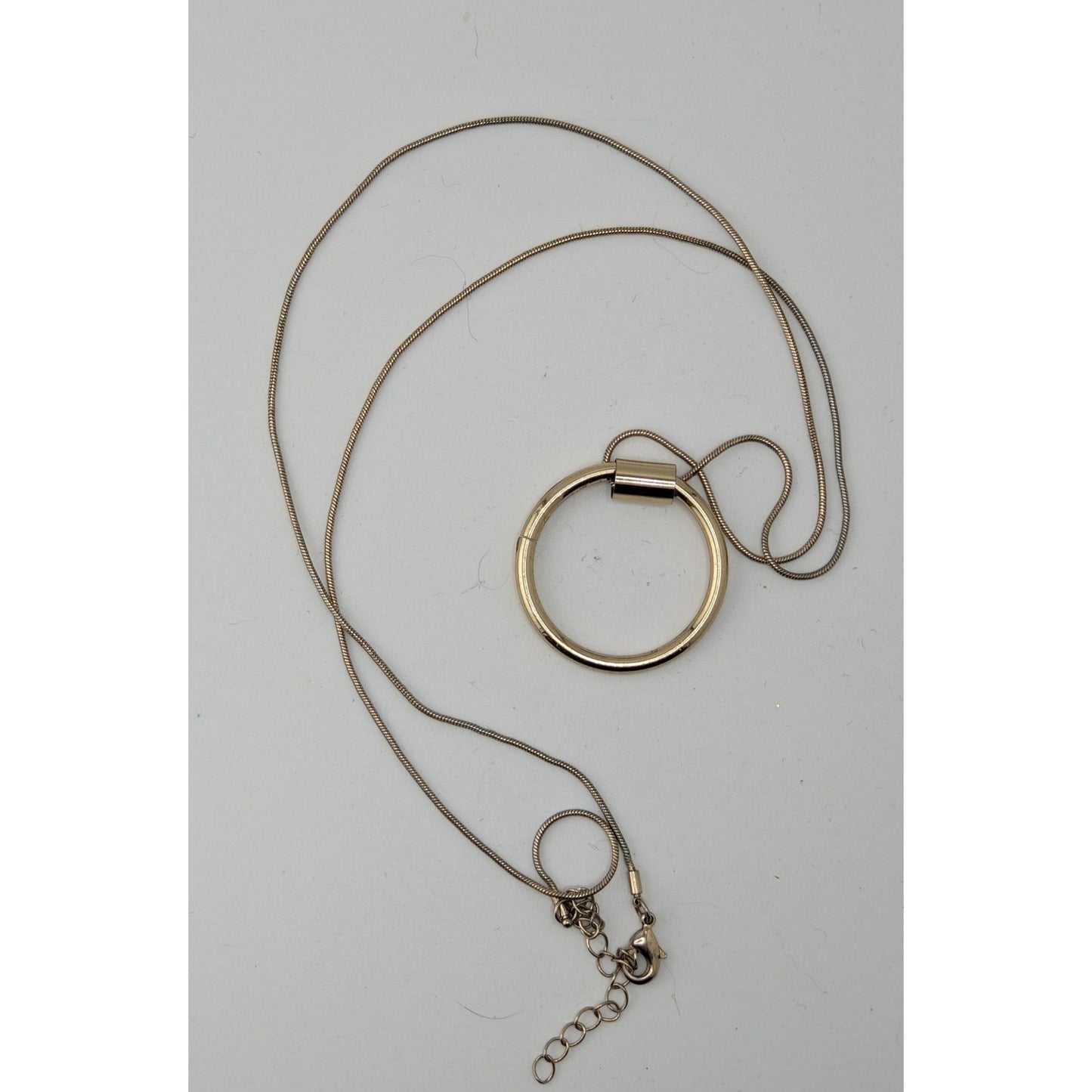 Modern Geometric Silver Tone Snake Chain Necklace With Gold Tone Pendant