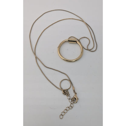 Modern Geometric Silver Tone Snake Chain Necklace With Gold Tone Pendant