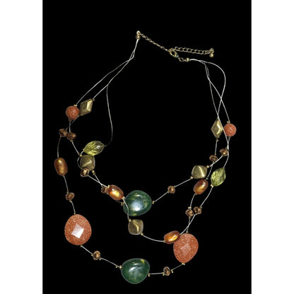 Nature Inspired Goldstone And Glass Beaded Statement Necklace