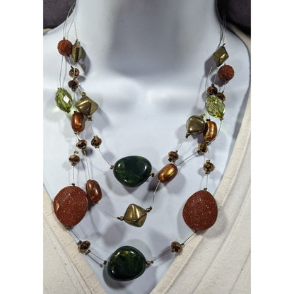 Nature Inspired Goldstone And Glass Beaded Statement Necklace