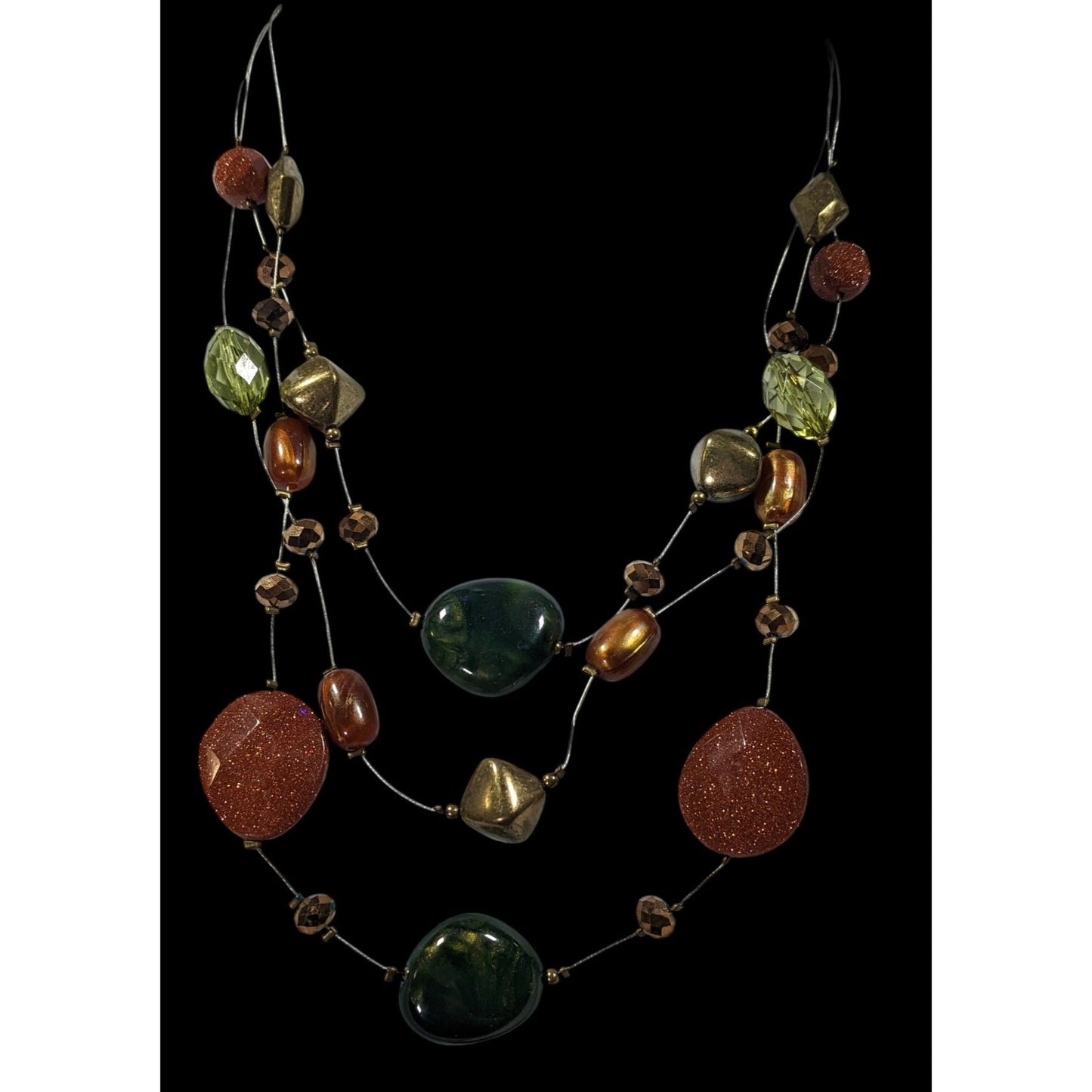 Nature Inspired Goldstone And Glass Beaded Statement Necklace