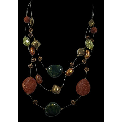 Nature Inspired Goldstone And Glass Beaded Statement Necklace