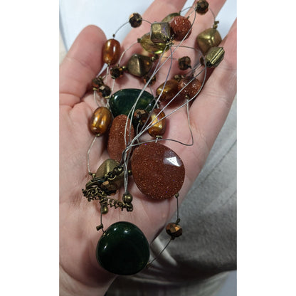 Nature Inspired Goldstone And Glass Beaded Statement Necklace