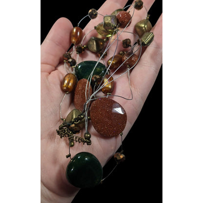 Nature Inspired Goldstone And Glass Beaded Statement Necklace