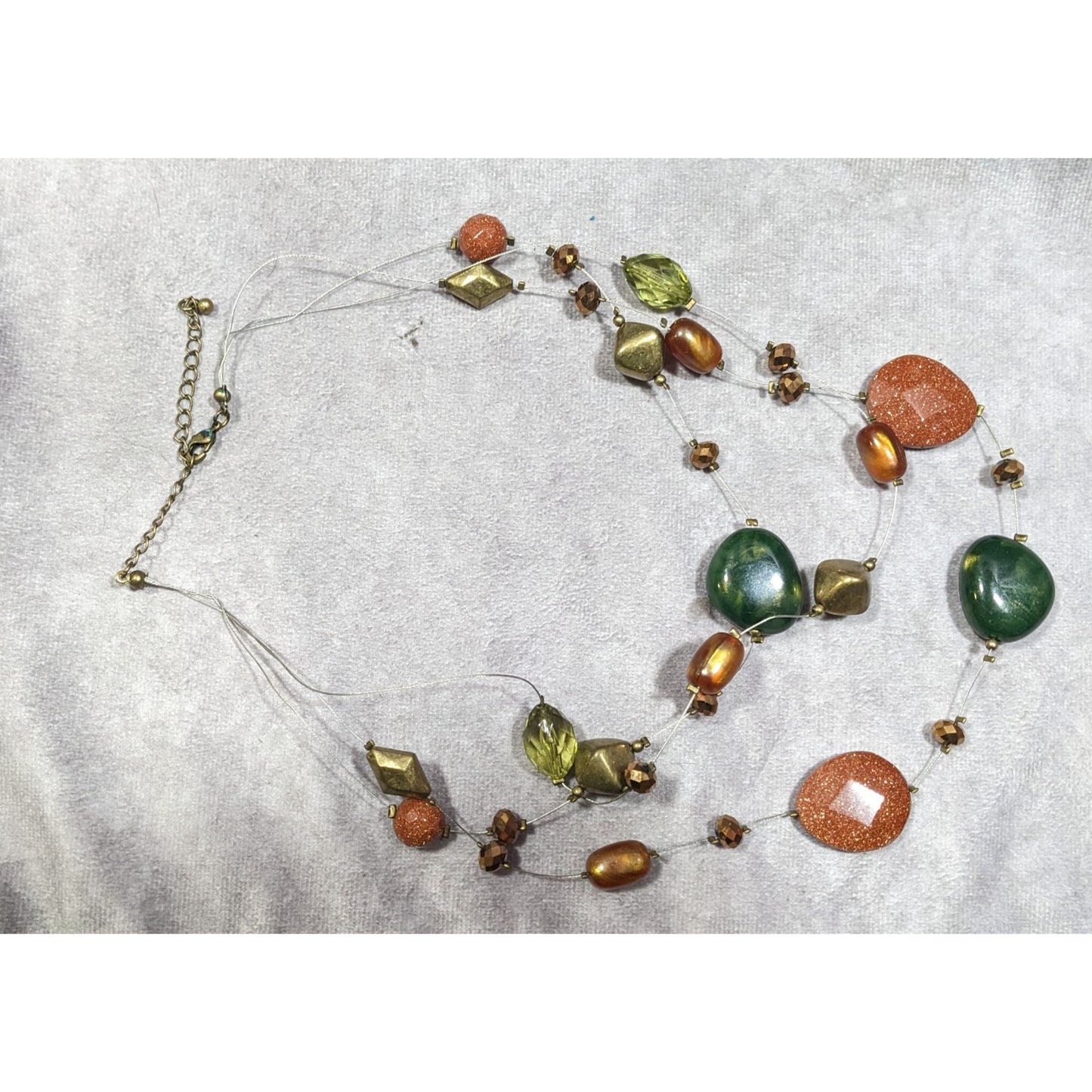 Nature Inspired Goldstone And Glass Beaded Statement Necklace
