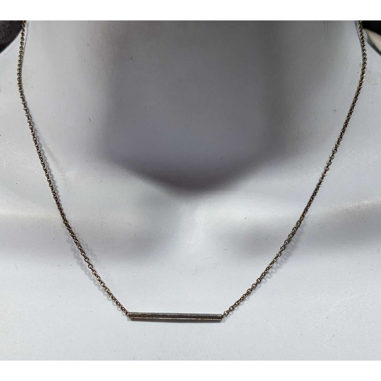 Minimalist Silver Tone Tube On Chain Necklace