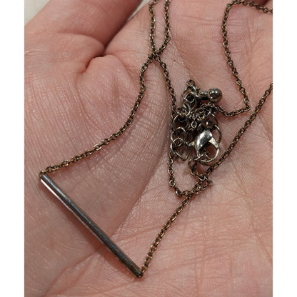 Minimalist Silver Tone Tube On Chain Necklace