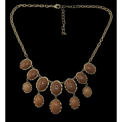 Y2K Gold-Tone Statement Necklace With Brown Resin Ovals