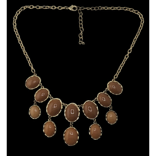 Y2K Gold-Tone Statement Necklace With Brown Resin Ovals