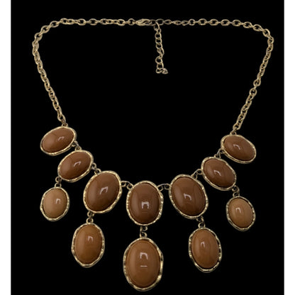 Y2K Gold-Tone Statement Necklace With Brown Resin Ovals