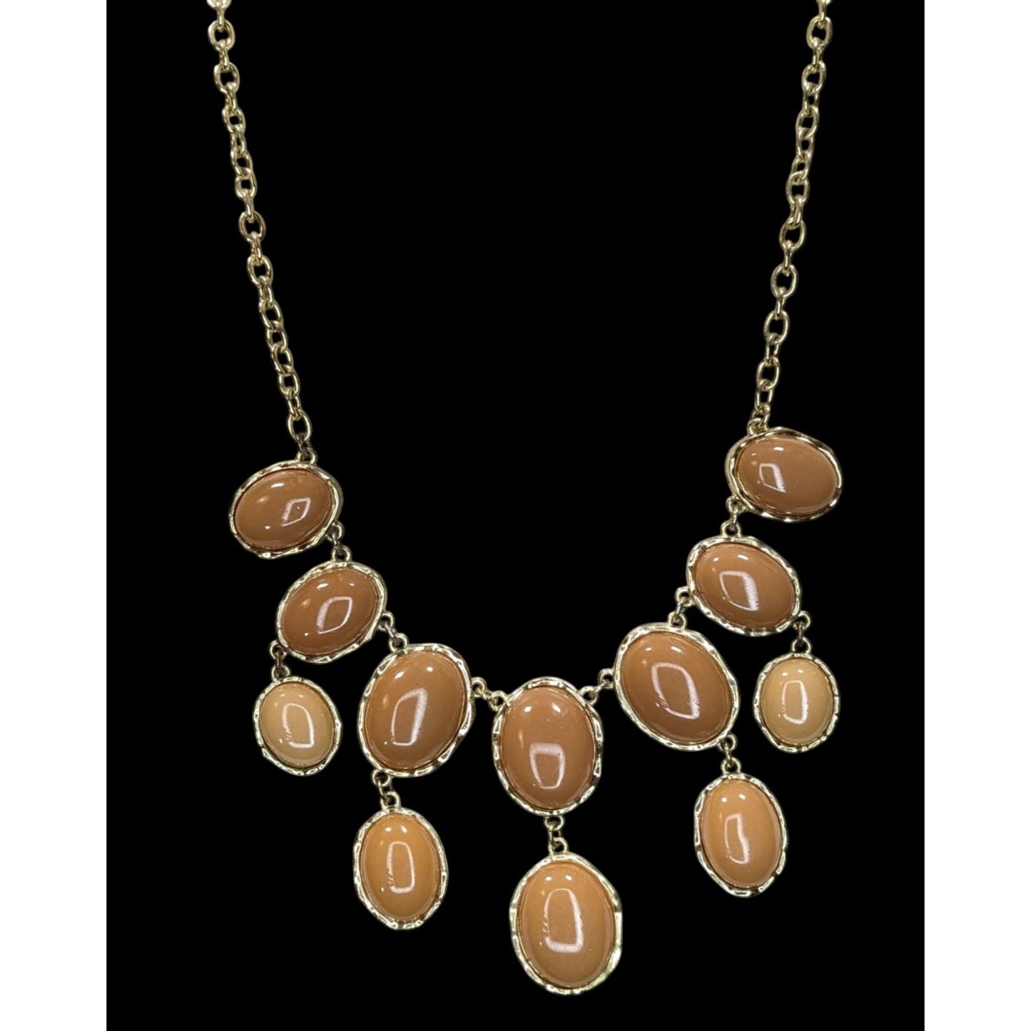 Y2K Gold-Tone Statement Necklace With Brown Resin Ovals