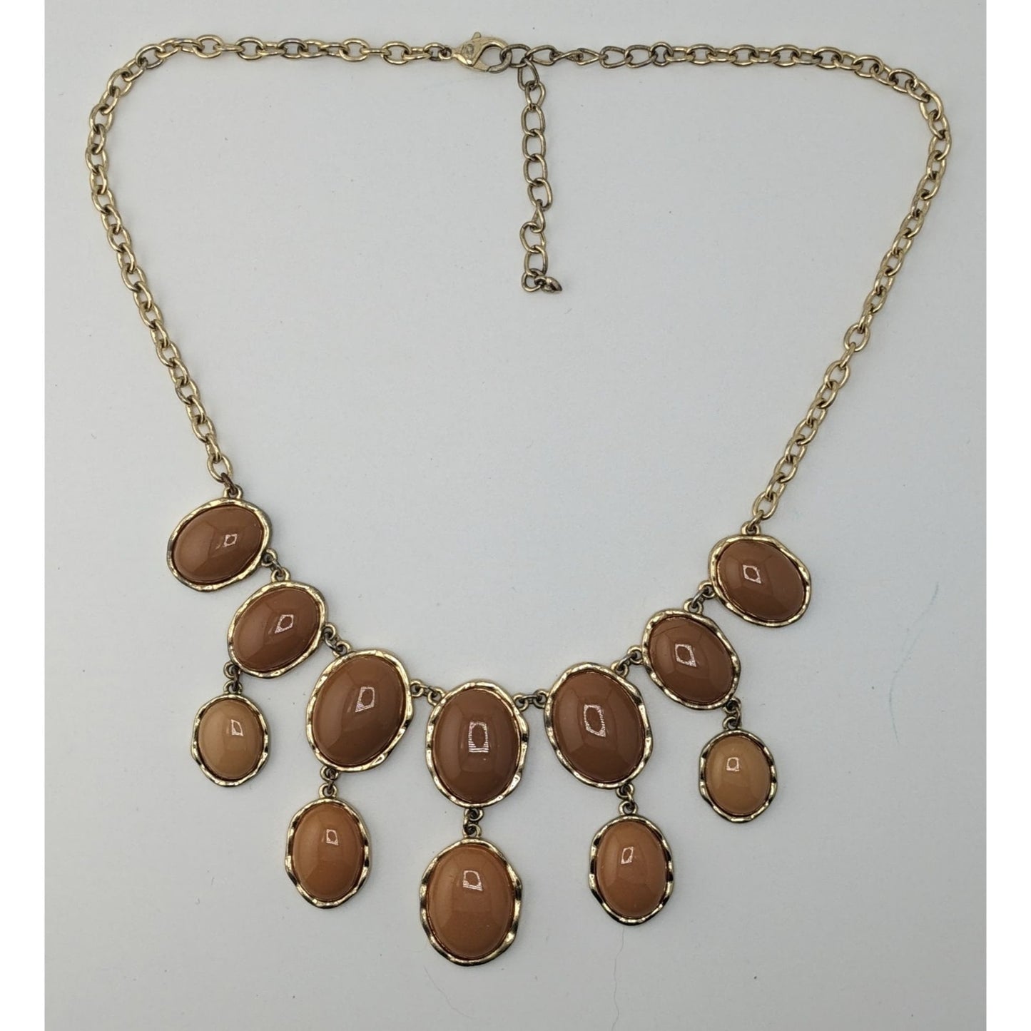 Y2K Gold-Tone Statement Necklace With Brown Resin Ovals