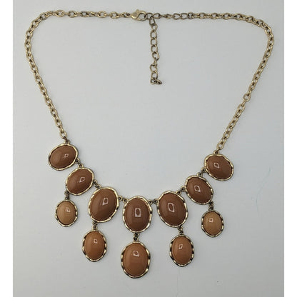 Y2K Gold-Tone Statement Necklace With Brown Resin Ovals