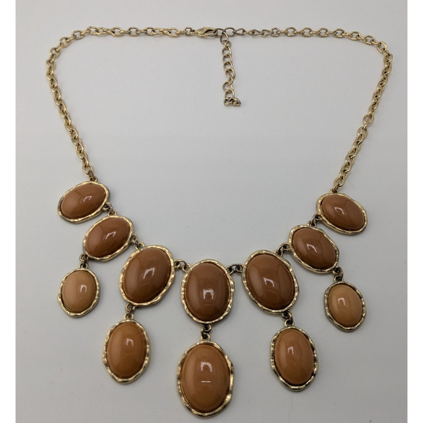 Y2K Gold-Tone Statement Necklace With Brown Resin Ovals