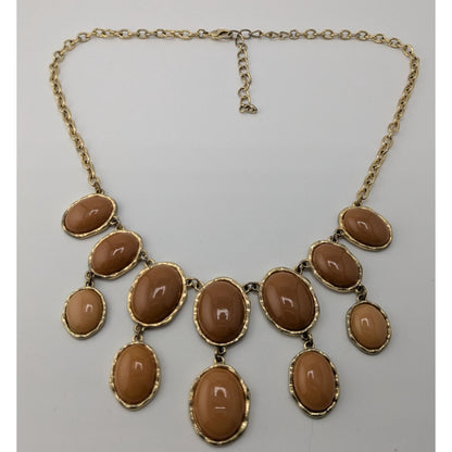 Y2K Gold-Tone Statement Necklace With Brown Resin Ovals