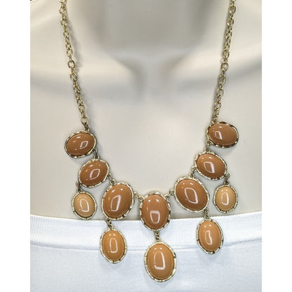 Y2K Gold-Tone Statement Necklace With Brown Resin Ovals
